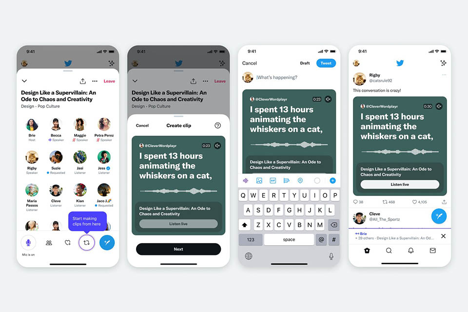 Twitter ha empezado a probar una nueva herramienta que permite recortar 30 segundos de los Espacios grabados para compartirlos con otros usuarios