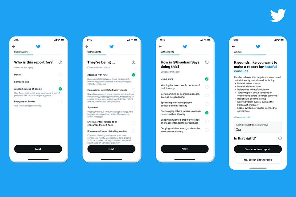 Twitter está lanzando en todo el mundo un nuevo proceso de reporte de tuits que aporta una mayor claridad y más contexto a la hora de denunciar publicaciones